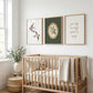 Olive Green Botanical Nursery Prints - Set of 3 - Vintage Swallow Bird Nursery Wall Art