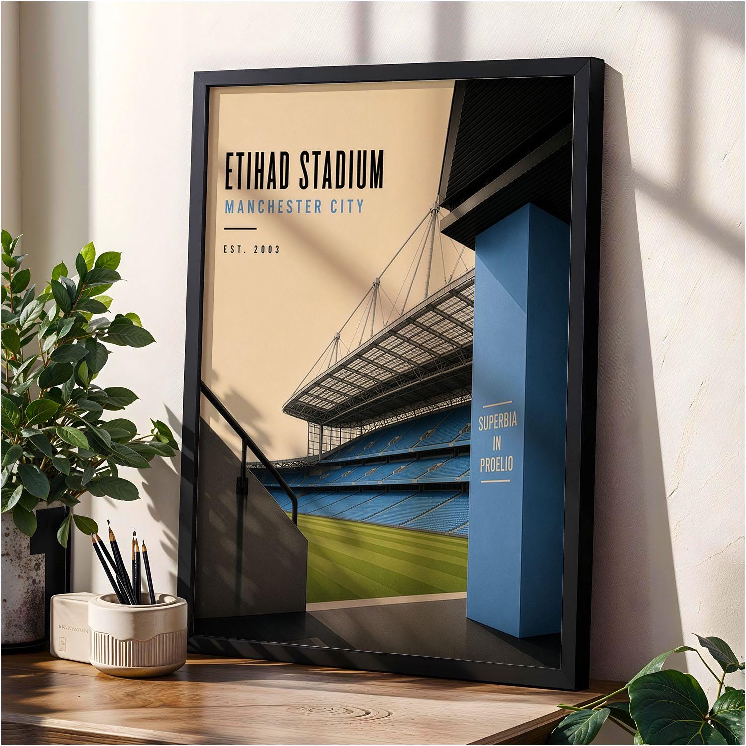 Manchester City Football Stadium Poster, Football Wall Art, Man City Gift, A4 or A3