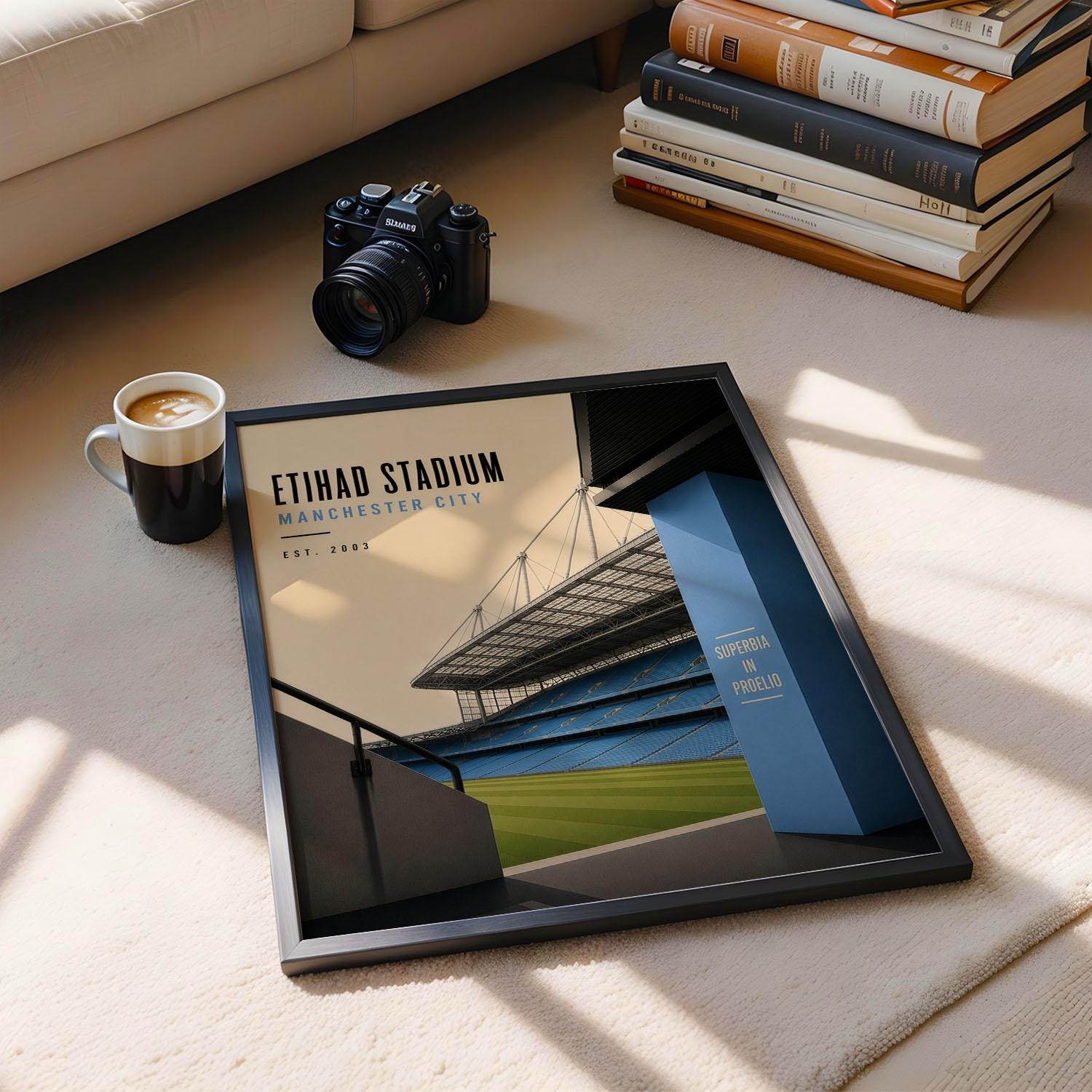 Manchester City Football Stadium Poster, Football Wall Art, Man City Gift, A4 or A3