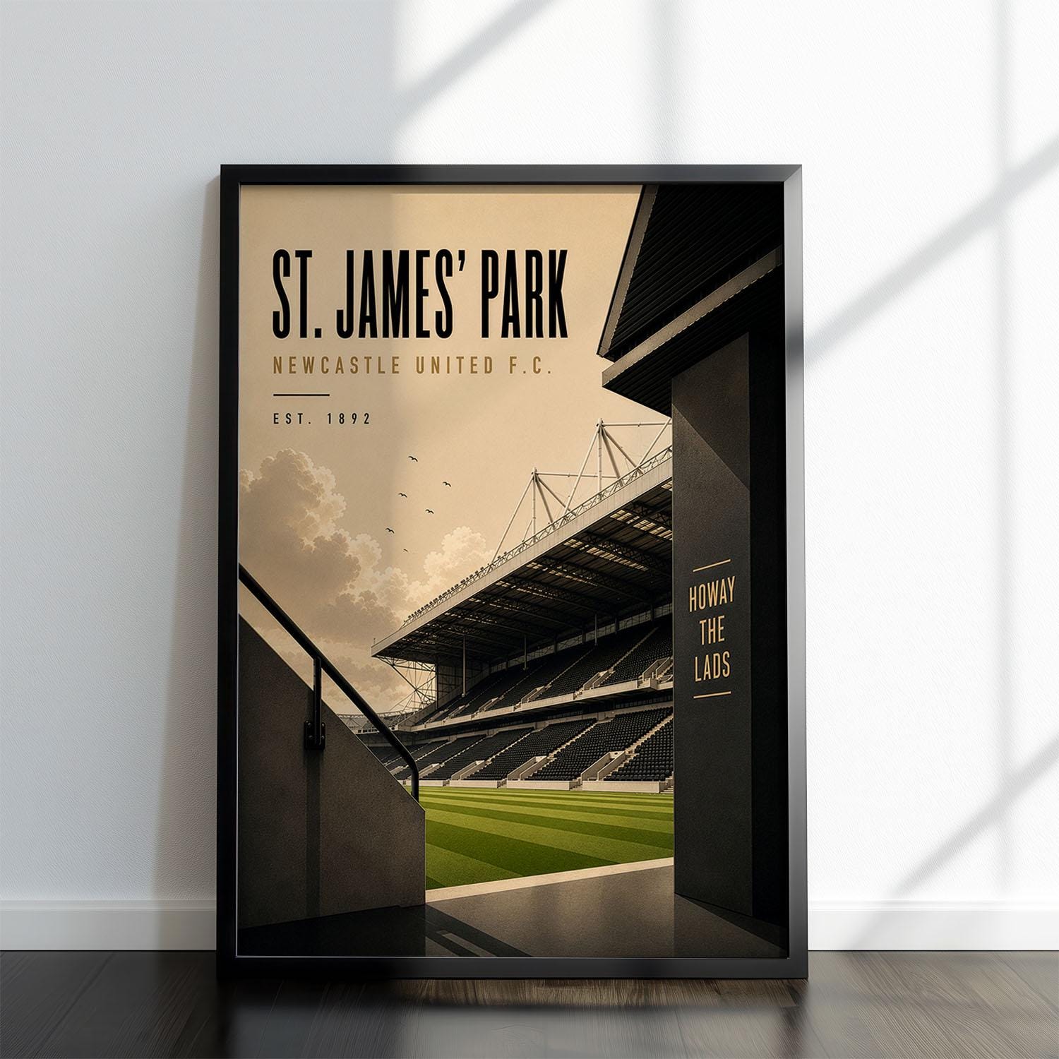 Newcastle Football Stadium Poster, Football Wall Art, A4 or A3