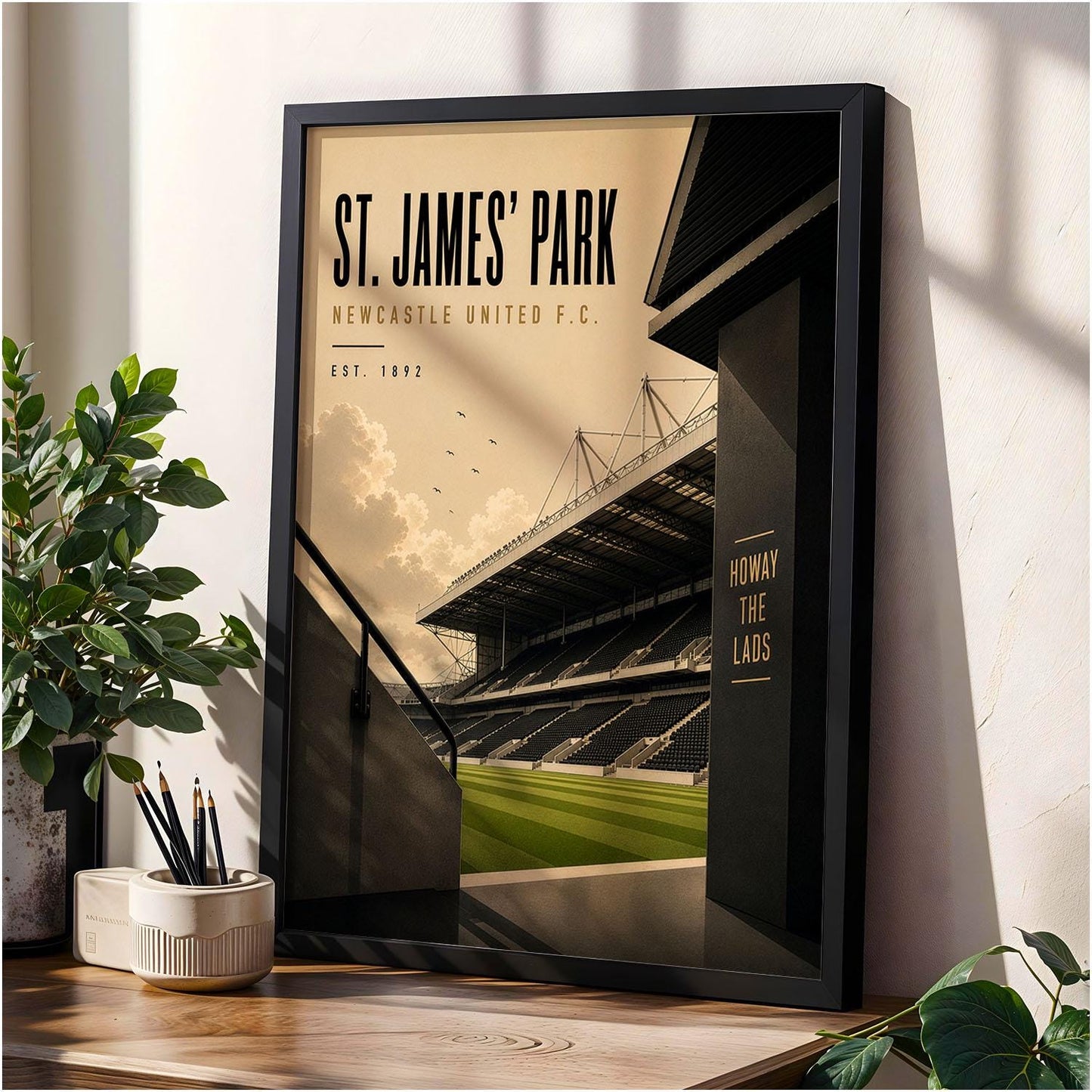 Newcastle Football Stadium Poster, Football Wall Art, A4 or A3