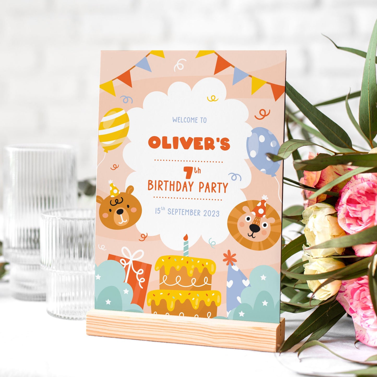 Animal Theme Kids Birthday Selfie Frame and Party Sign