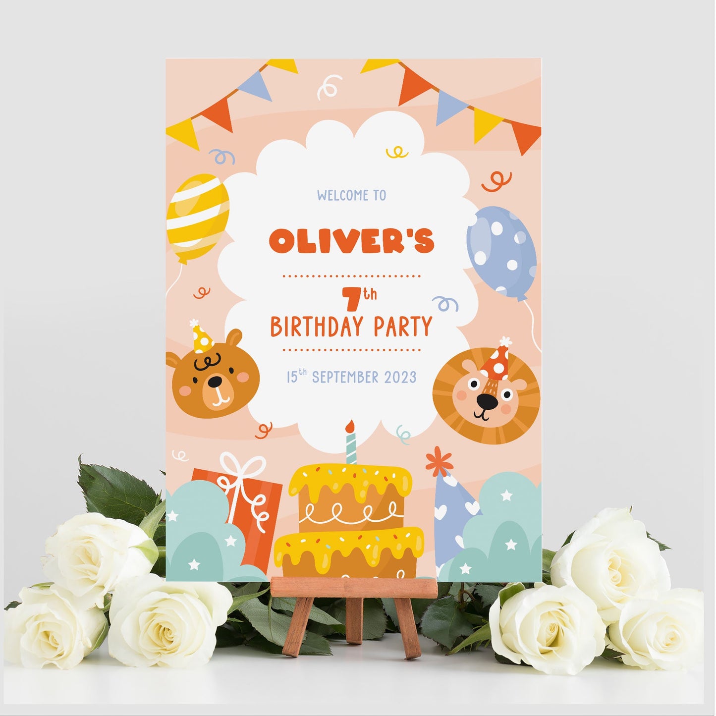 Animal Theme Kids Birthday Selfie Frame and Party Sign