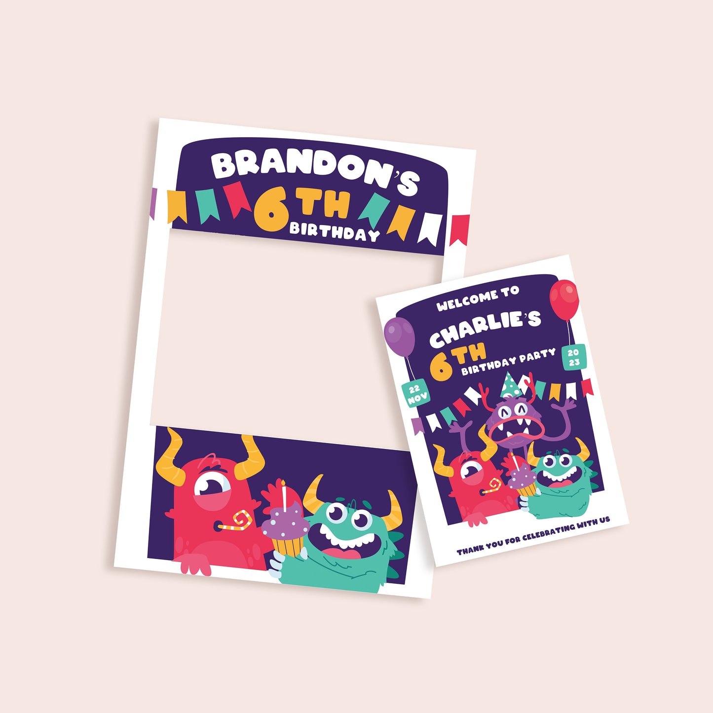 Monsters Kids Birthday Selfie Frame and Welcome Sign