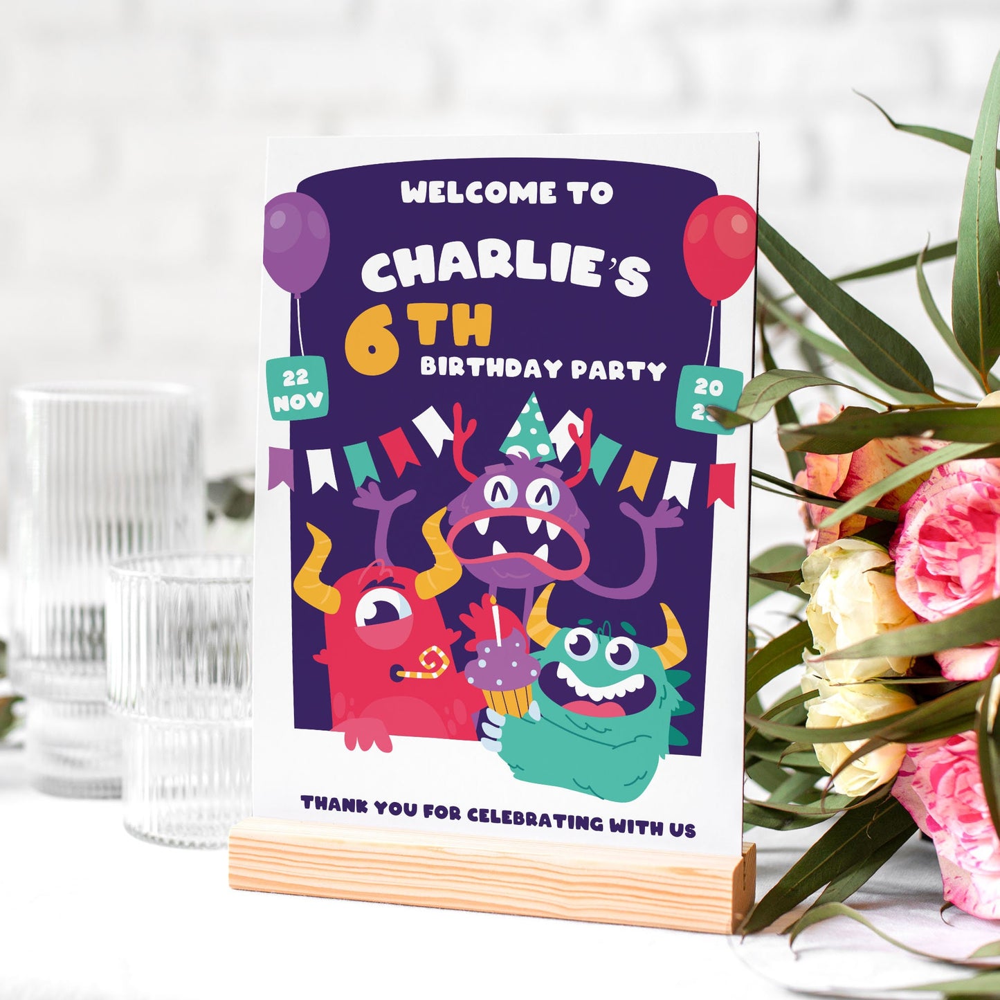 Monsters Kids Birthday Selfie Frame and Welcome Sign