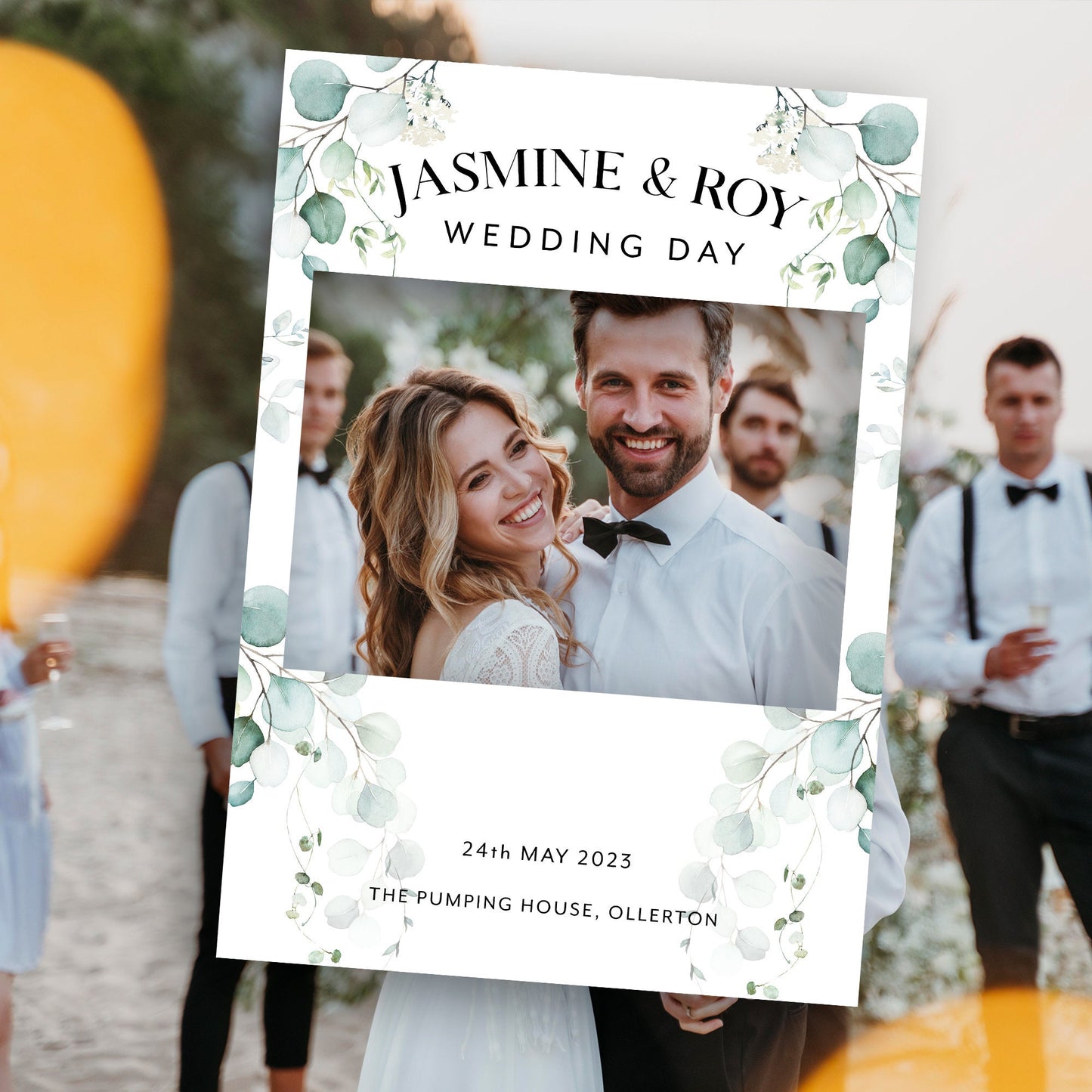 Eucalyptus Wedding Selfie Frame and Sign