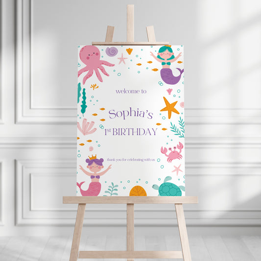 Mermaid Birthday Party Sign, 1st Birthday Party, Mermaid Birthday Party Decorations, Mermaid Party Theme, Mermaid 2nd Birthday