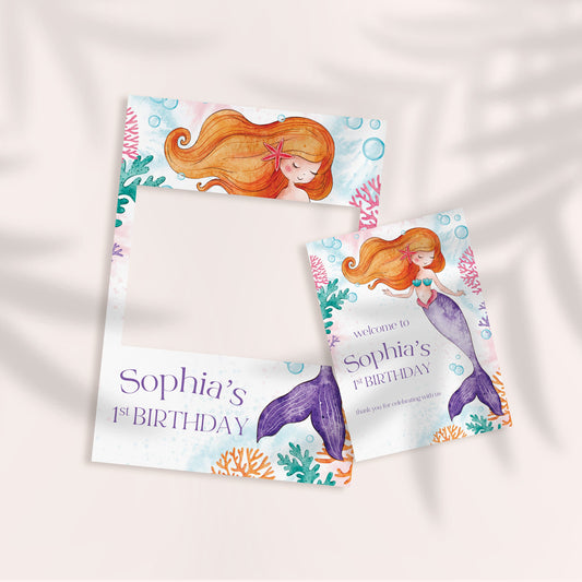 Mermaid Birthday Party Selfie Frame and Sign