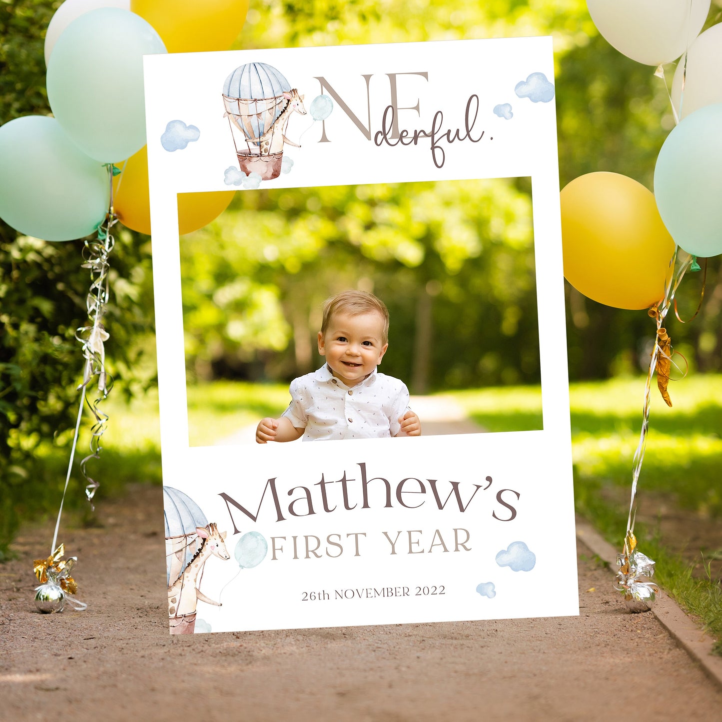 1st Birthday Milestone Party Selfie Frame and Welcome Sign