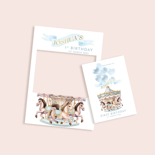 Carousel Themed Birthday Party Selfie Frame and Party Sign