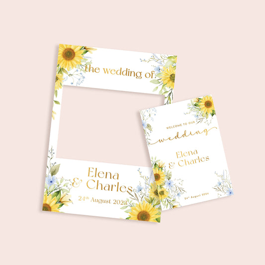 Sunflowers Wedding Selfie Frame and Welcome Sign