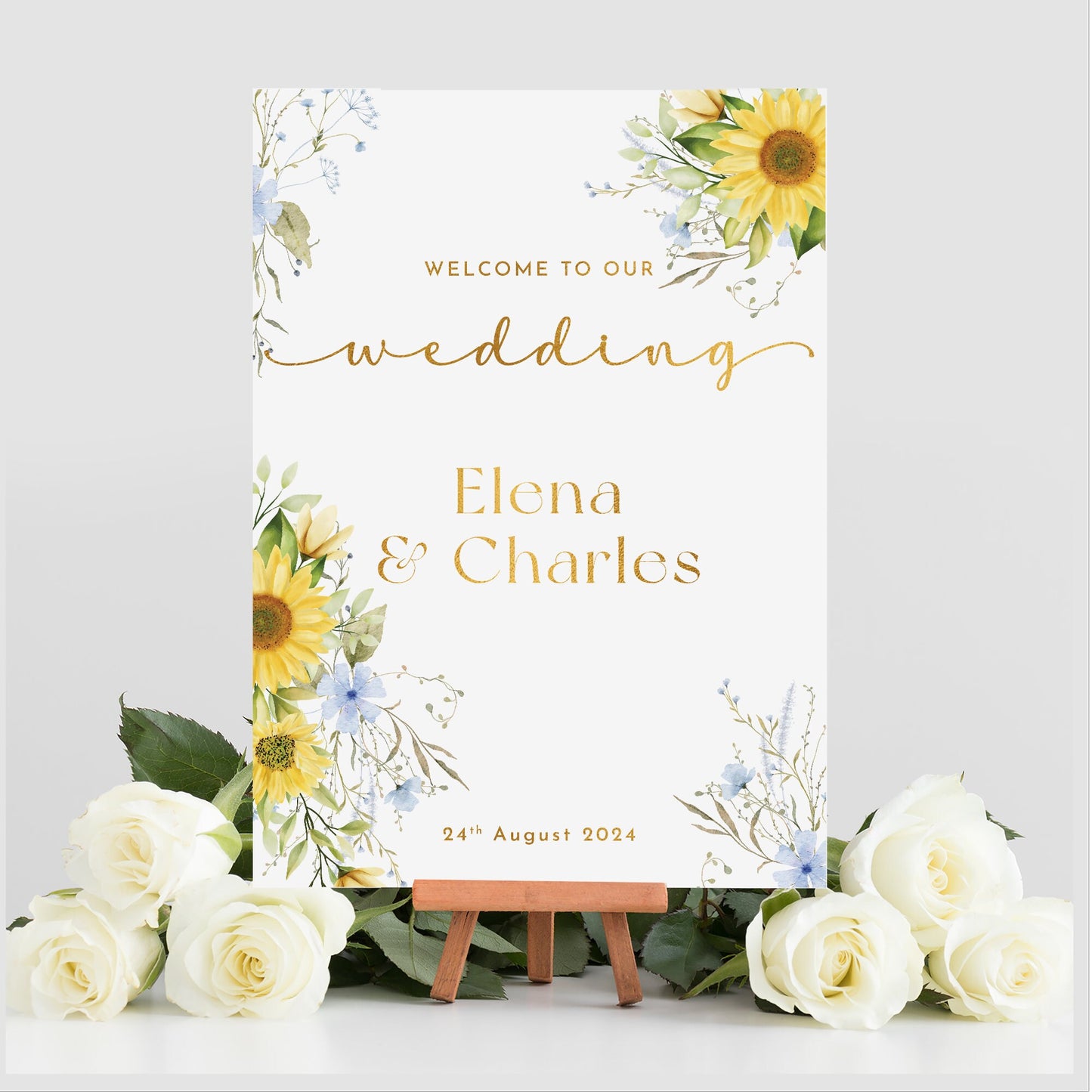 Sunflowers Wedding Selfie Frame and Welcome Sign