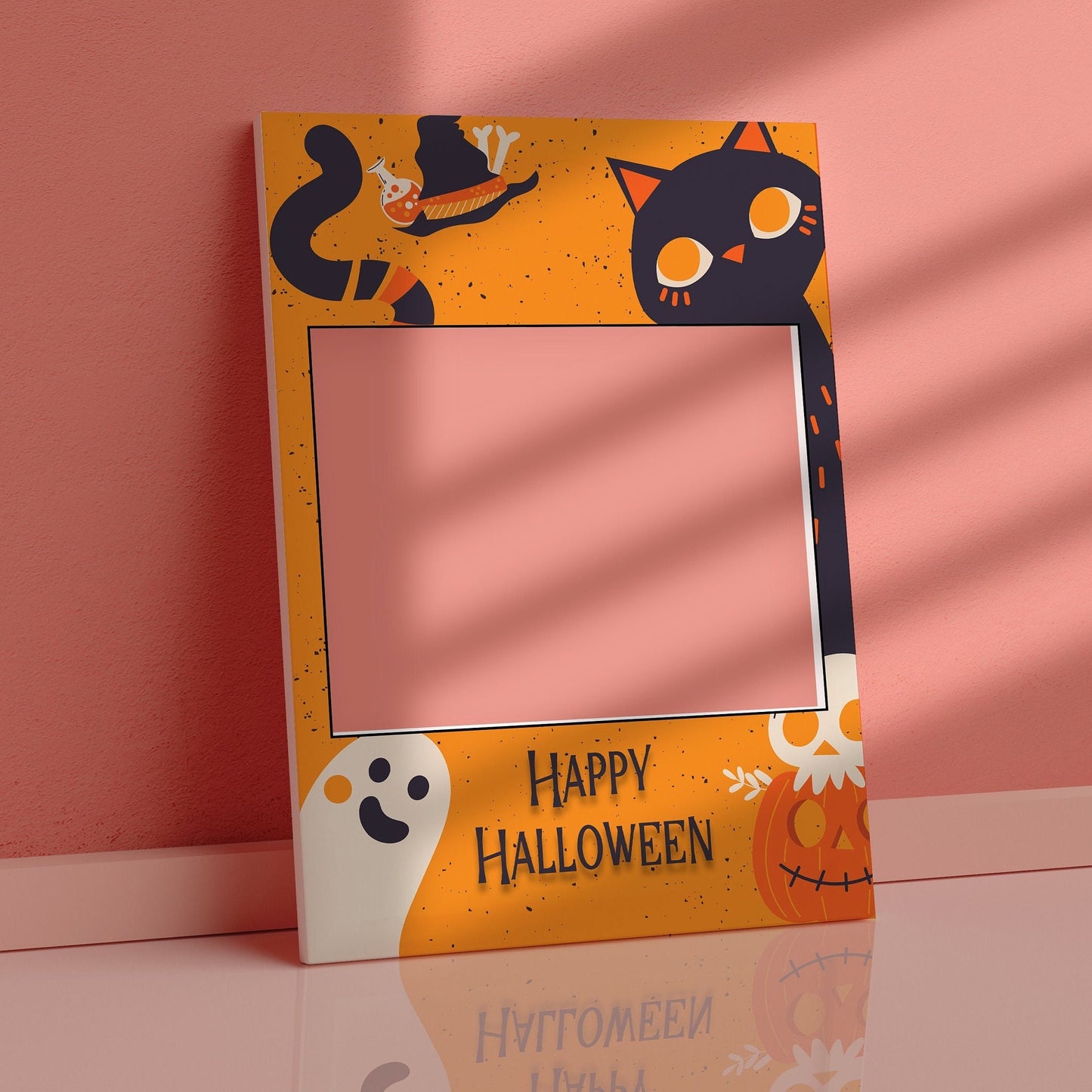 Black Cat Halloween Party Selfie Frame and Matching Sign