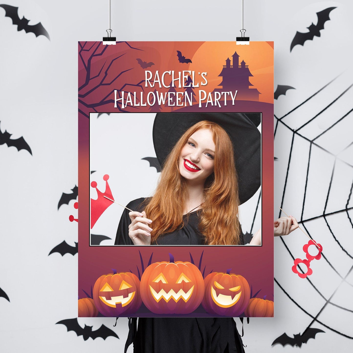 Spooky House Pumpkin Halloween Selfie Frame and Sign