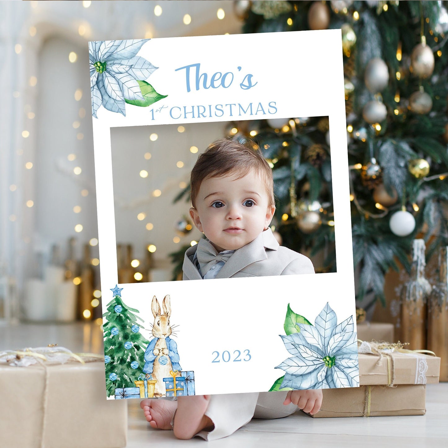 1st Christmas Peter Rabbit Selfie Frame and Party Sign