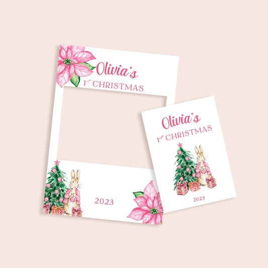 1st Christmas Pink Peter Rabbit Selfie Frame & Sign