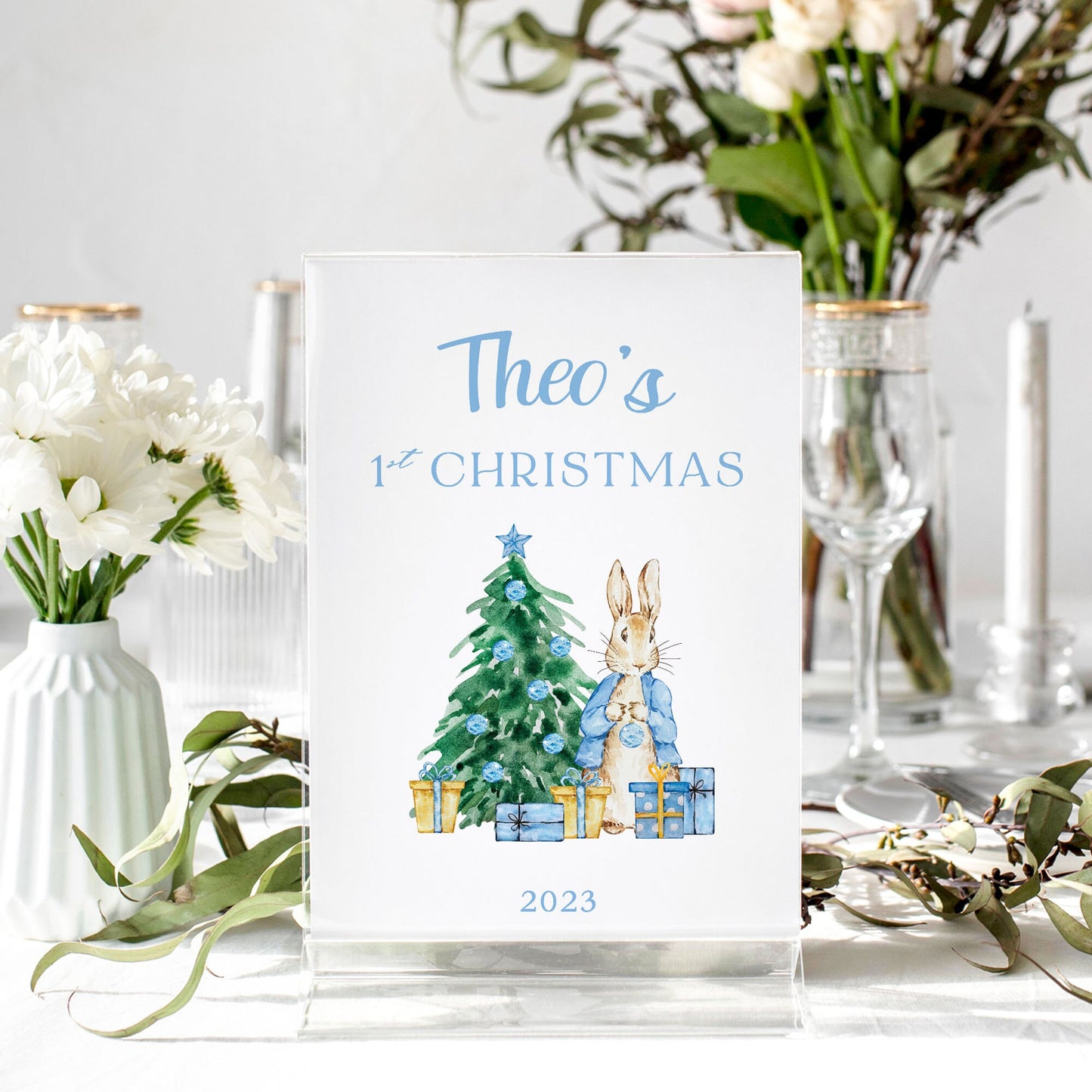 1st Christmas Peter Rabbit Selfie Frame and Party Sign