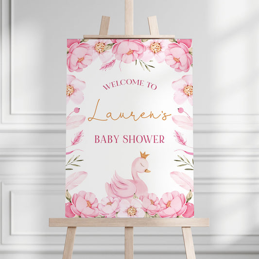 Pink Swan Baby Shower Sign