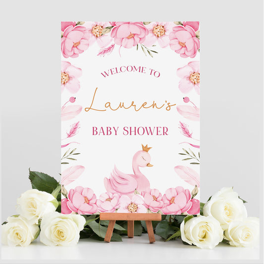 Pink Swan Baby Shower Sign