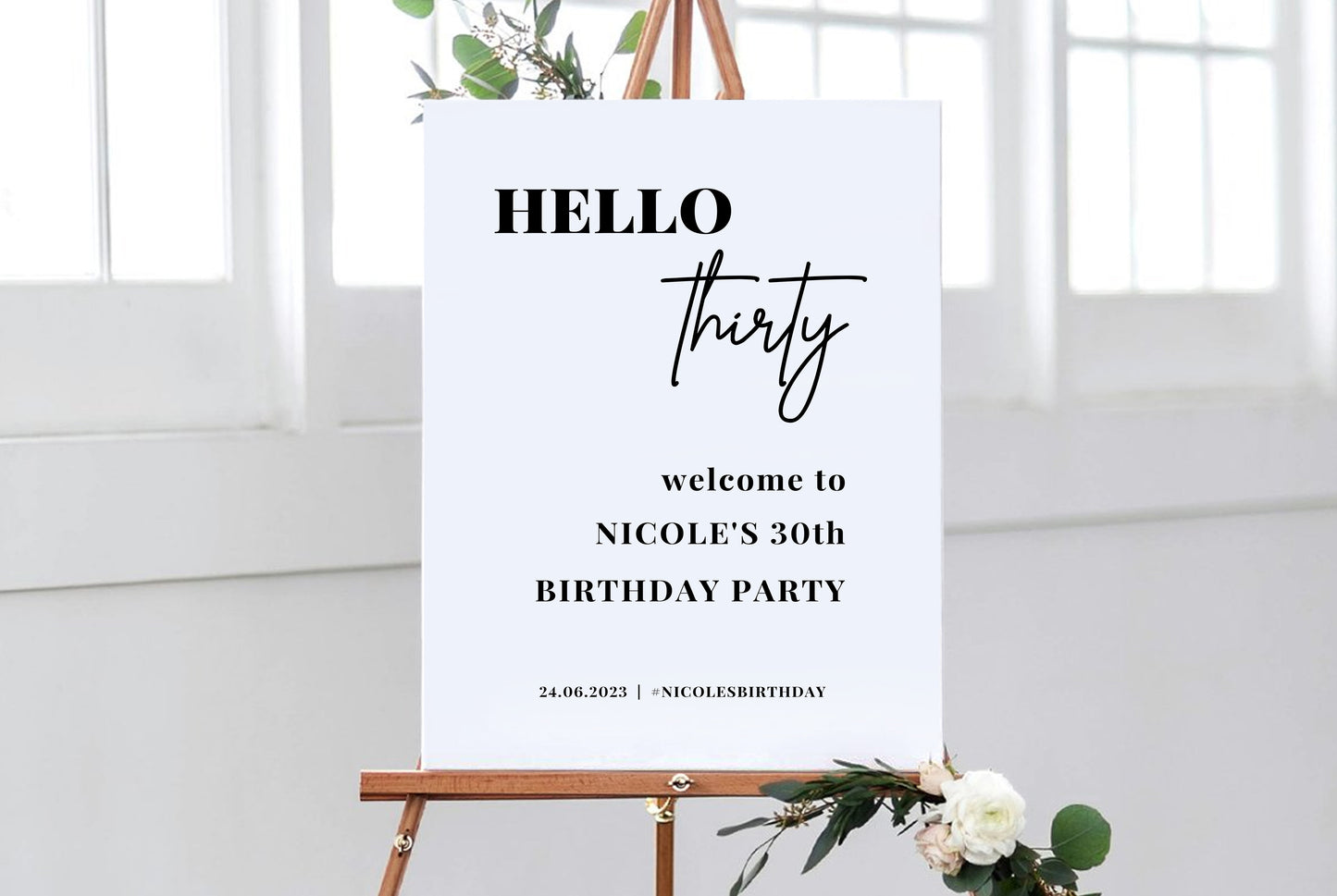 Hello Thirty Birthday Party Sign