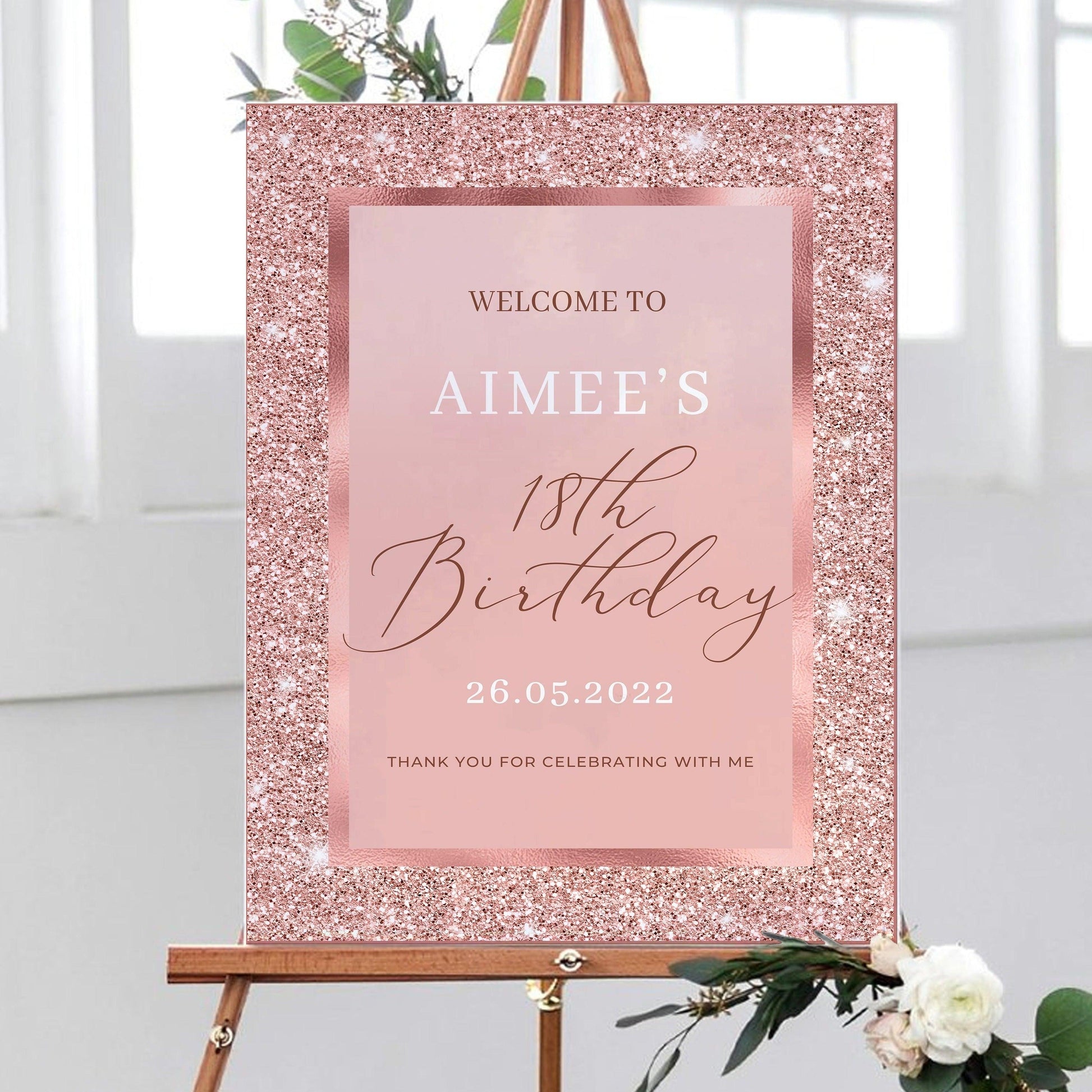 Rose Gold 18th or 21st Birthday Party Sign - Smart Party Shop