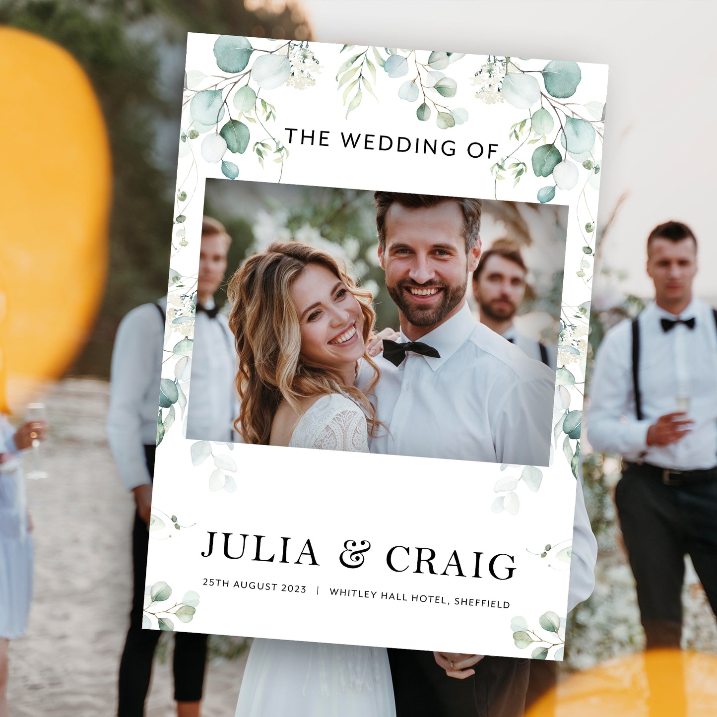 Eucalyptus Wedding Selfie Frame & Matching Welcome Sign