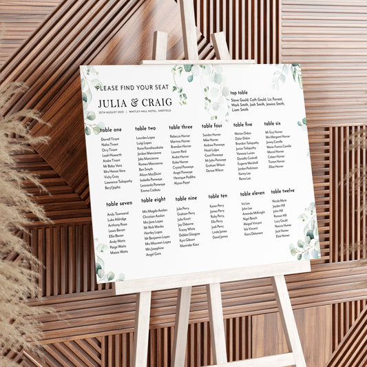 Eucalyptus Wedding Seating Plan Sign