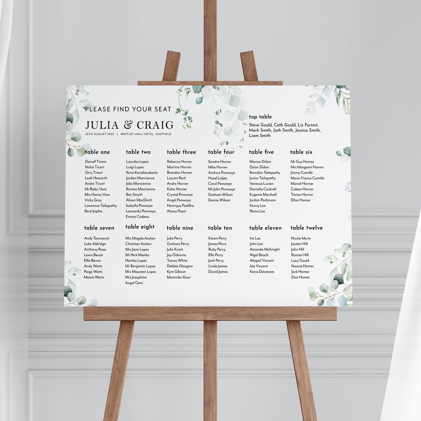 Eucalyptus Wedding Seating Plan Sign