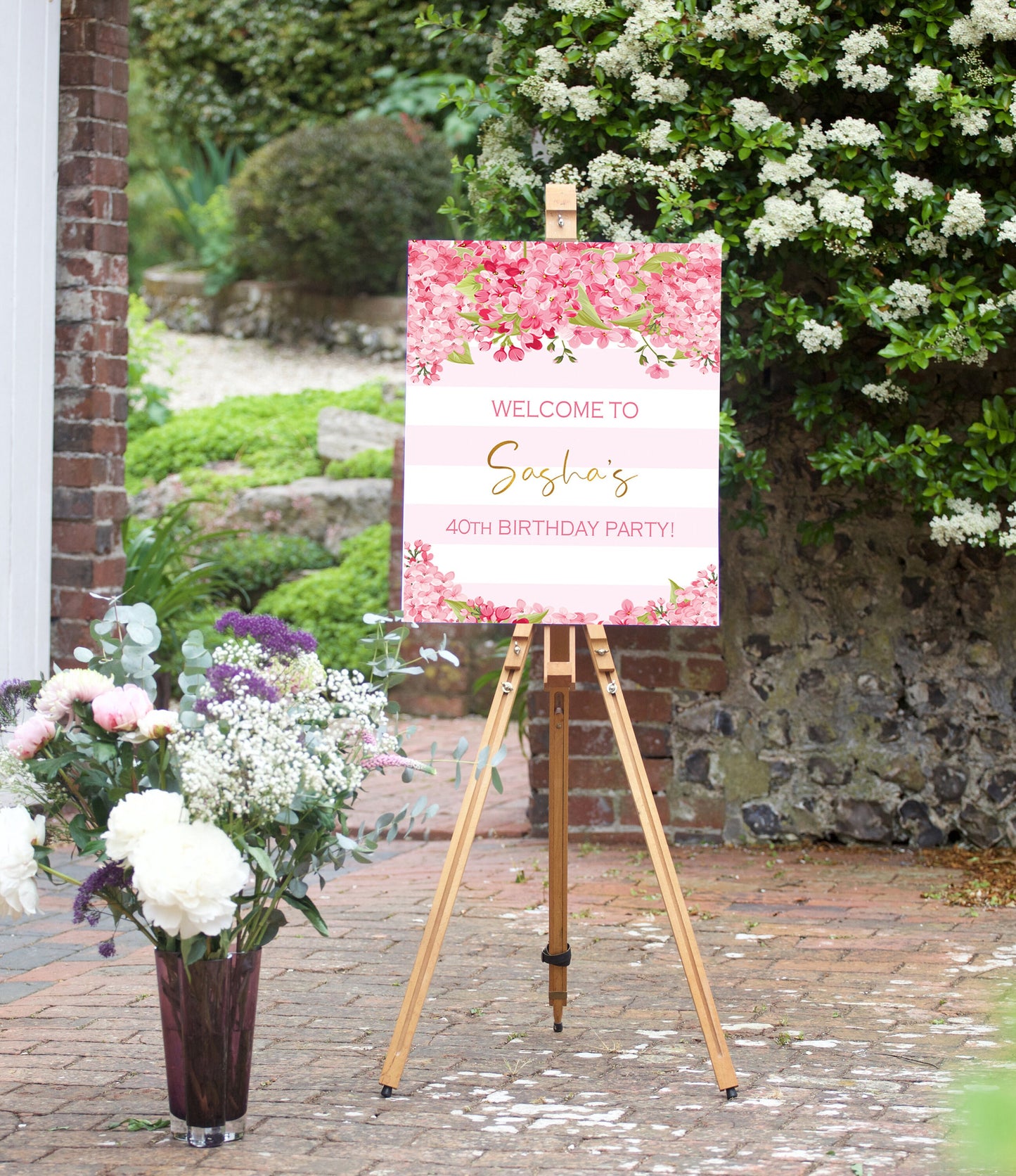 Pink Floral Welcome Sign