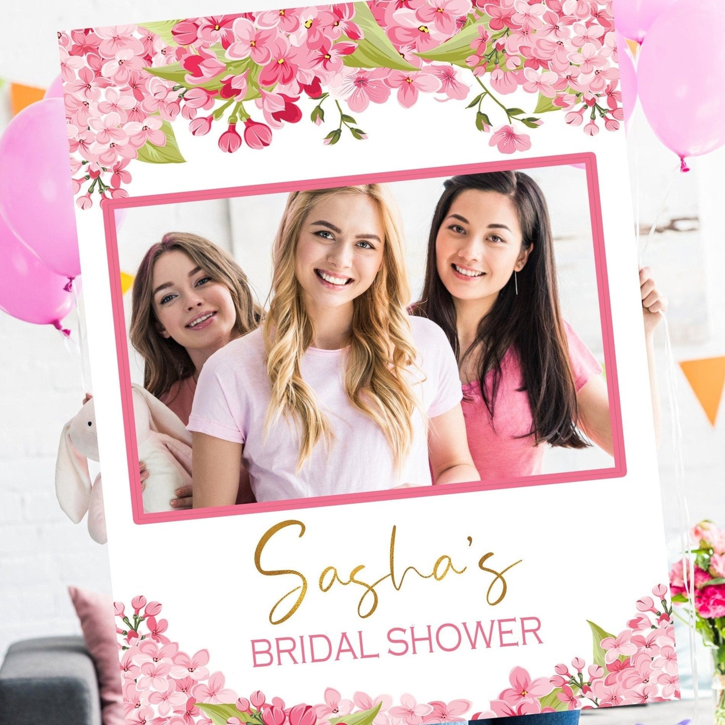 Pink Floral Bridal Shower Selfie Frame