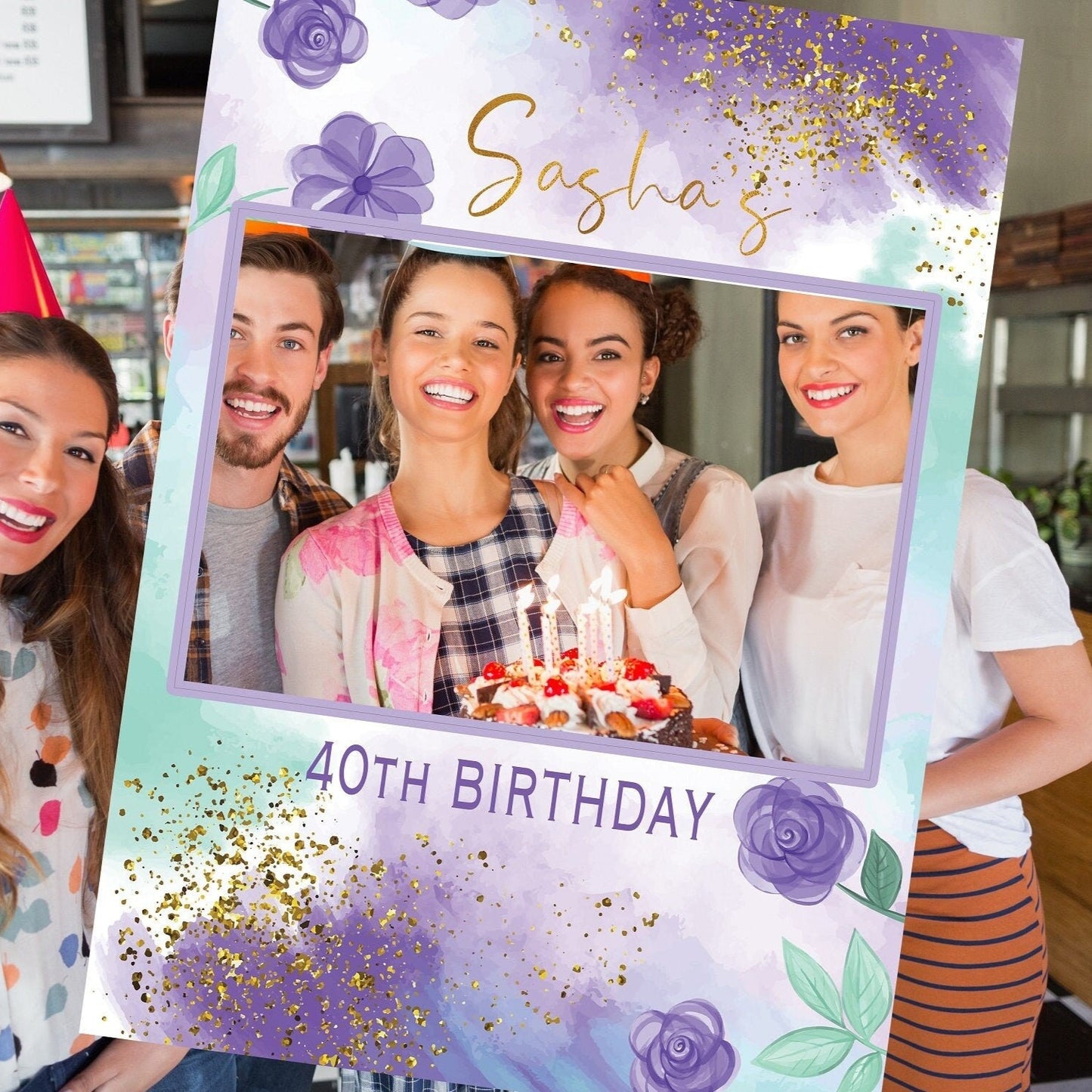 Lilac, Gold, Teal Birthday Selfie Frame