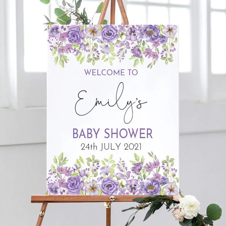 Purple Floral Baby Shower Sign