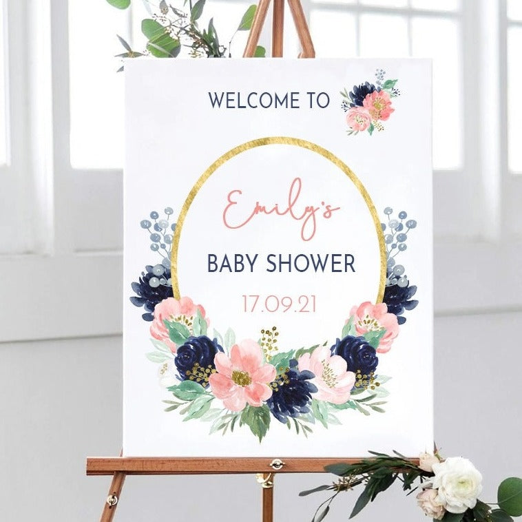 NAVY BLUSH Baby Shower Sign