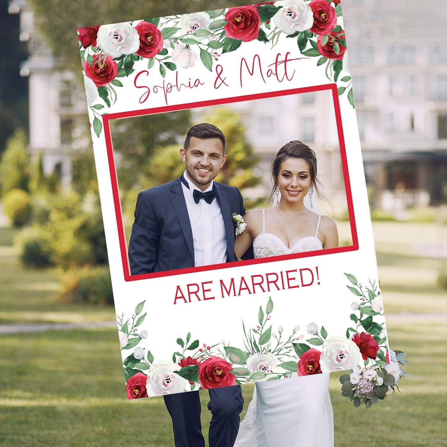 Red and Green Floral Wedding Photobooth Frame