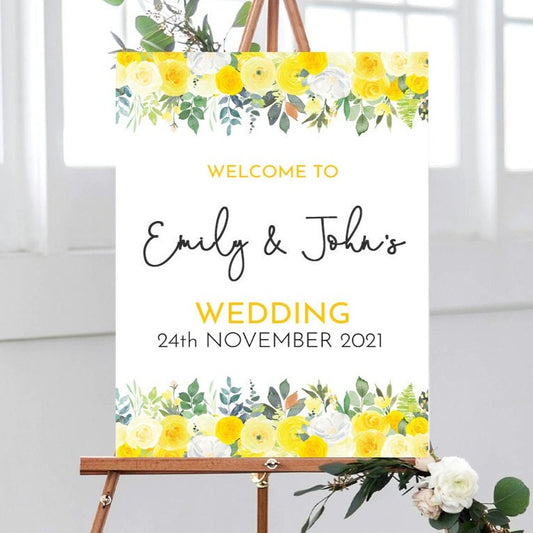 Yellow Floral Wedding Sign