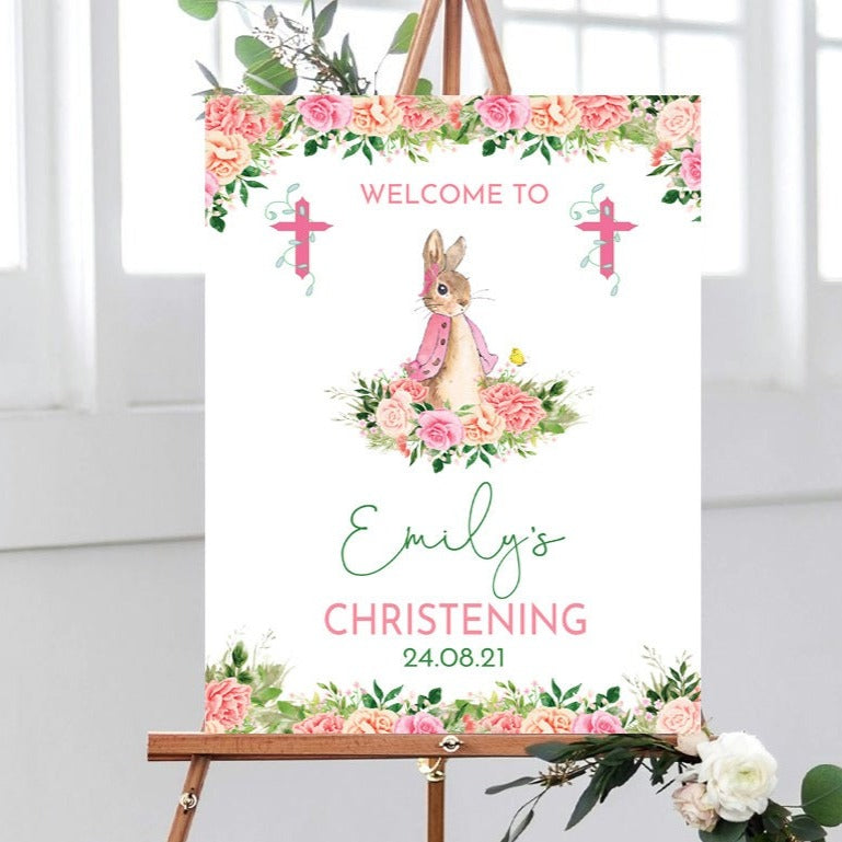 Girl's Peter Rabbit Christening Welcome Sign