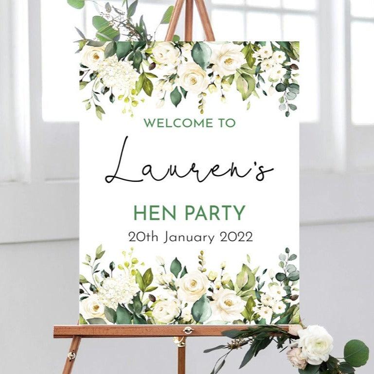 White Rose Hen Party Welcome Sign - Smart Party Shop