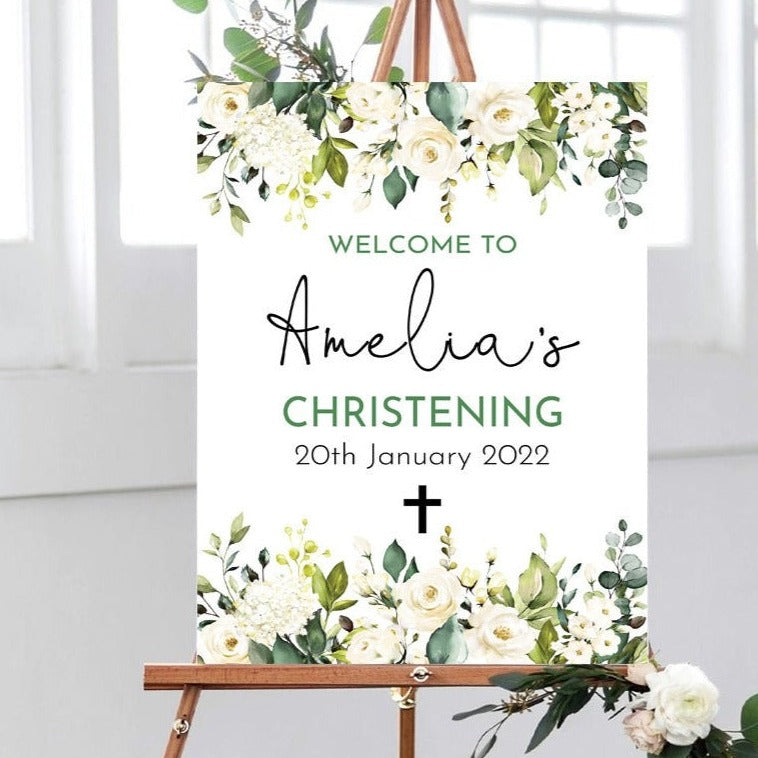 White Rose Christening Welcome Sign