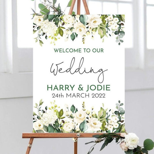 White Rose Wedding Welcome Sign