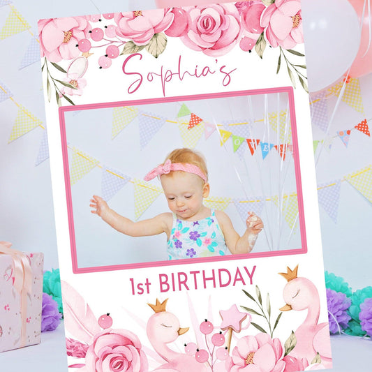 Princess Swan Girl's 1st Birthday Party Selfie Frame - Smart Party Shop