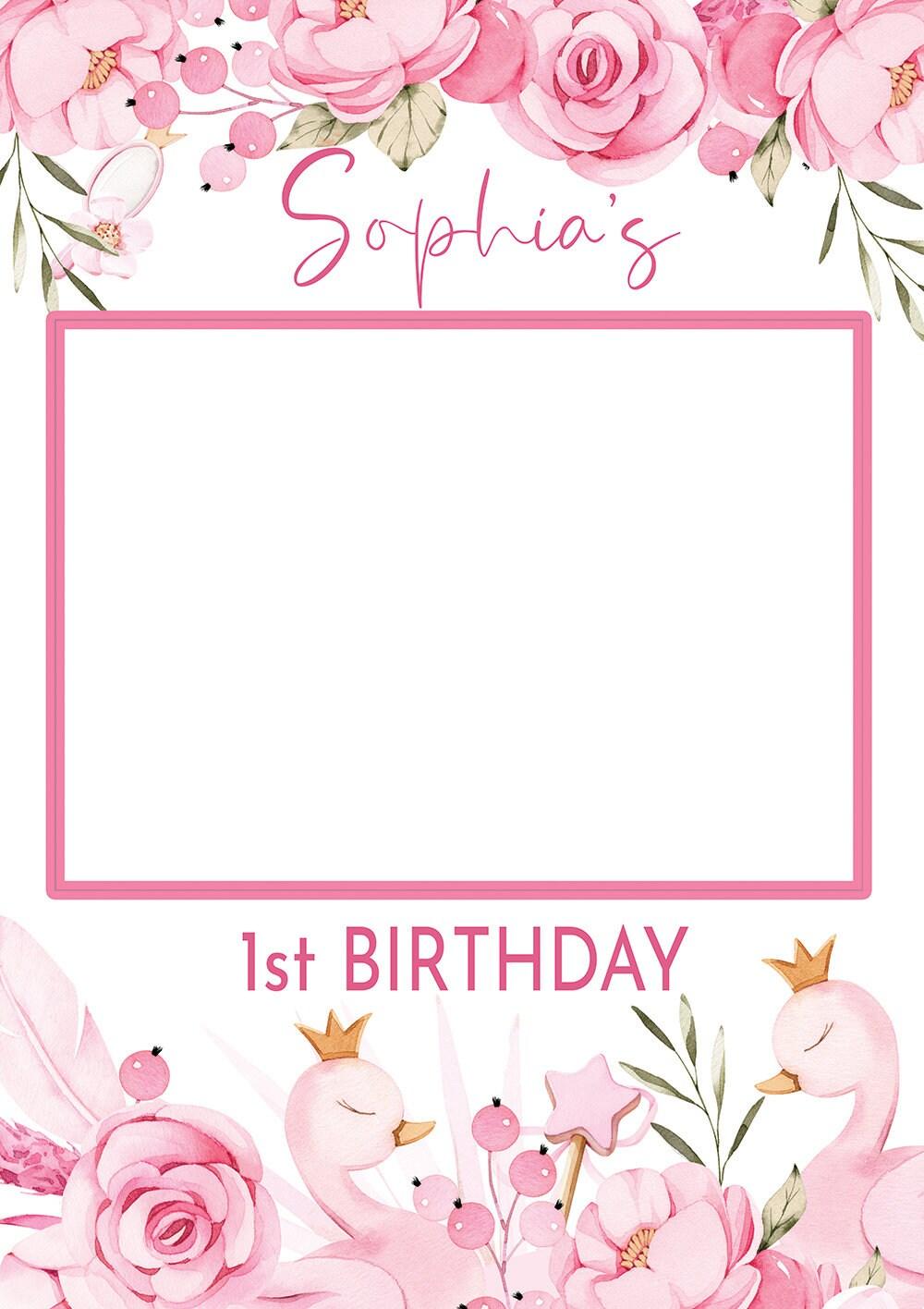 Princess Swan Girl's 1st Birthday Party Selfie Frame - Smart Party Shop