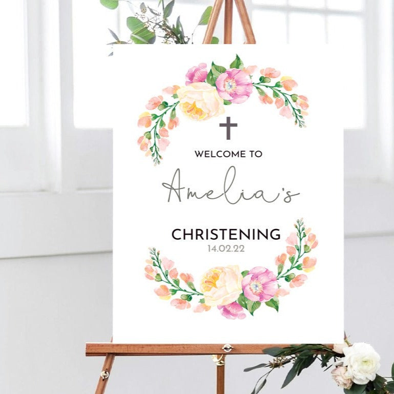 Pastel Christening Welcome Sign