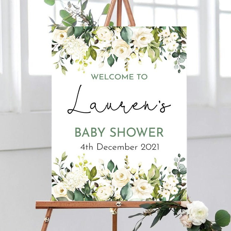 White Rose Baby Shower Sign