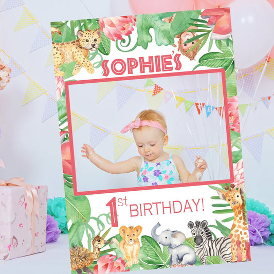 Pink Safari Birthday Party Selfie Frame