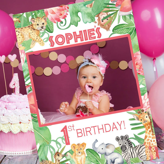 Pink Safari Birthday Party Selfie Frame