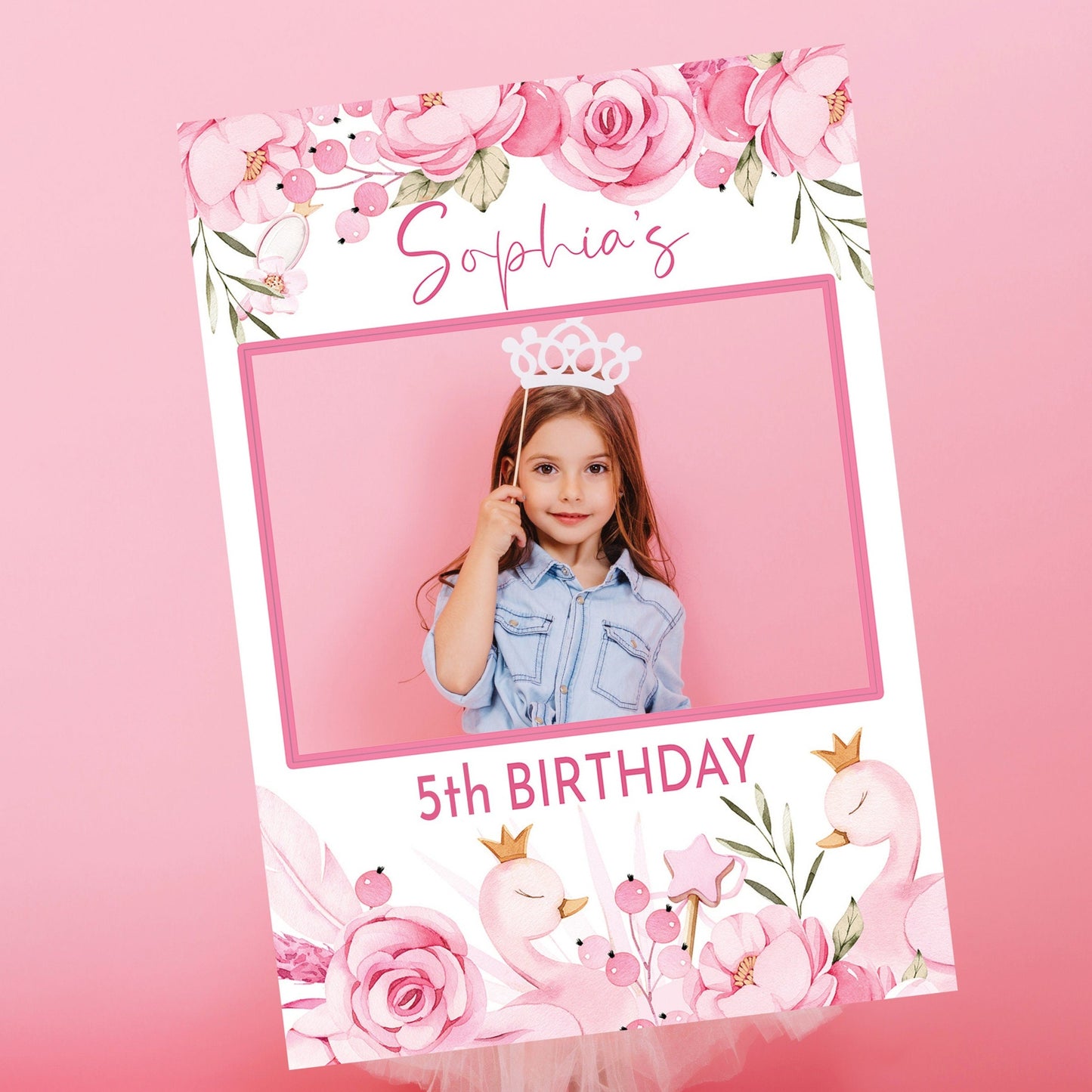 Girl's Princess Swan Birthday Party Selfie Frame