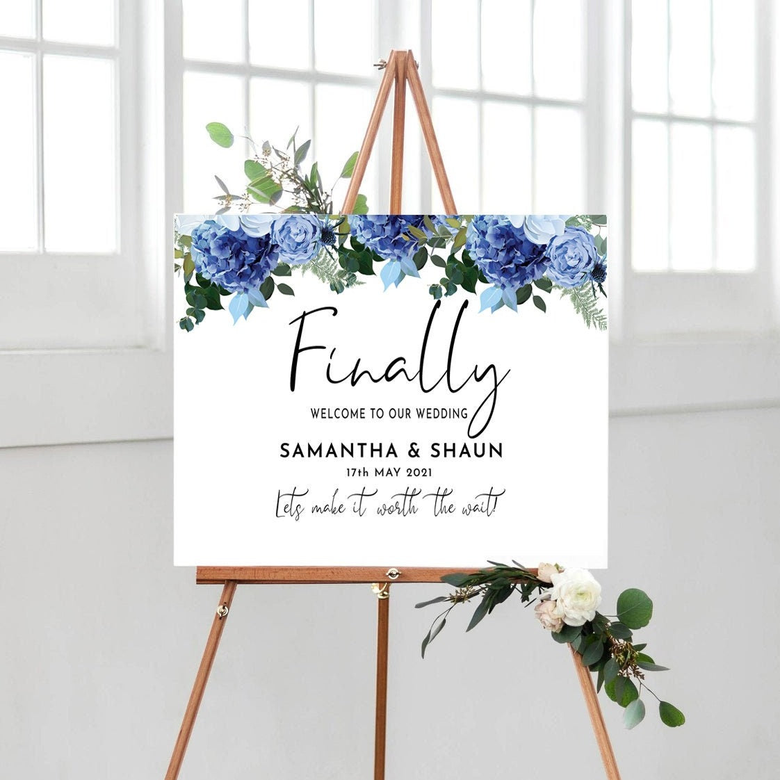 Navy & White Finally Married Wedding Welcome Sign