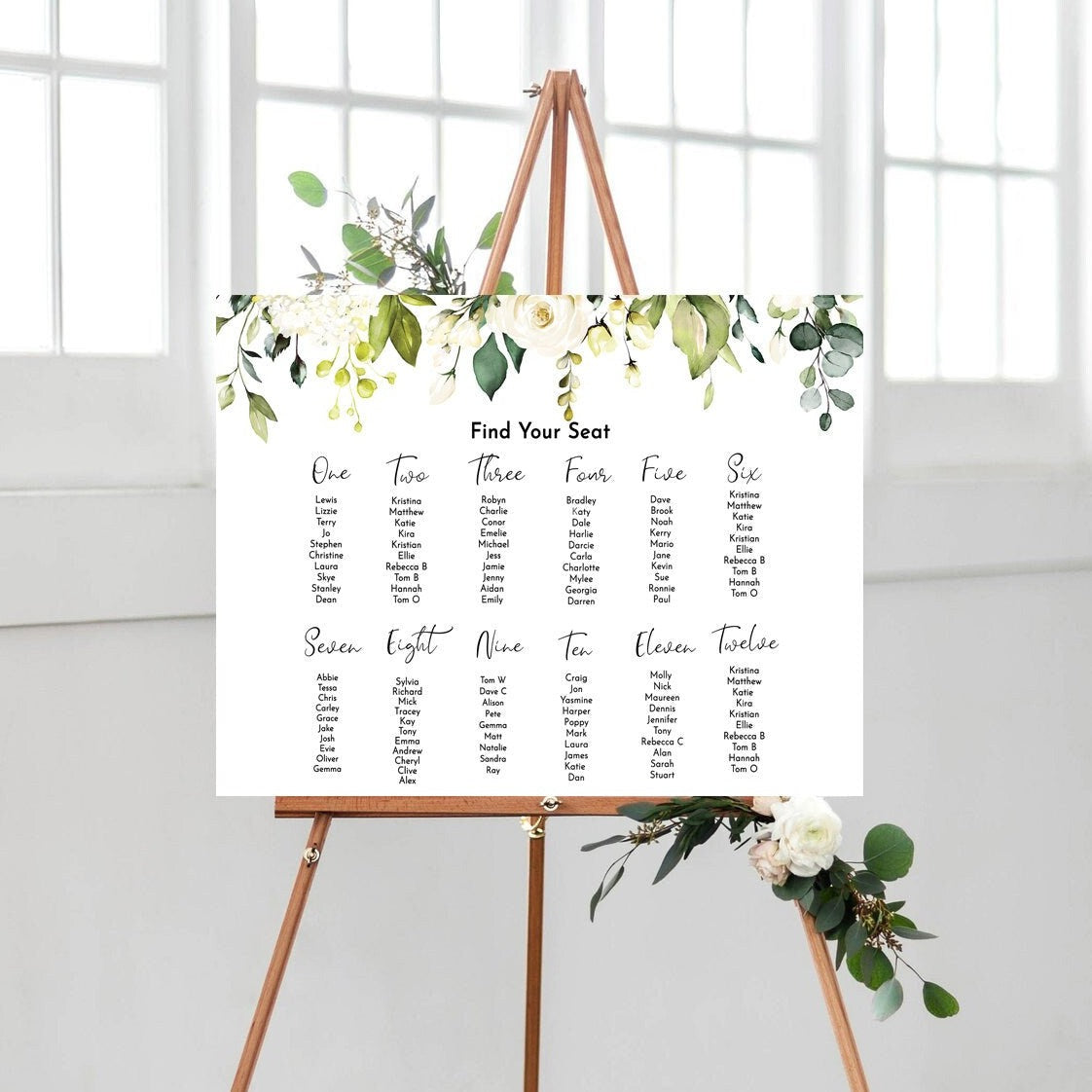 White Rose Wedding Seating Plan Sign – Smart Party Shop