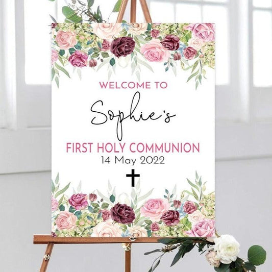 BLUSH ROSE First Holy Communion Welcome Sign - Smart Party Shop