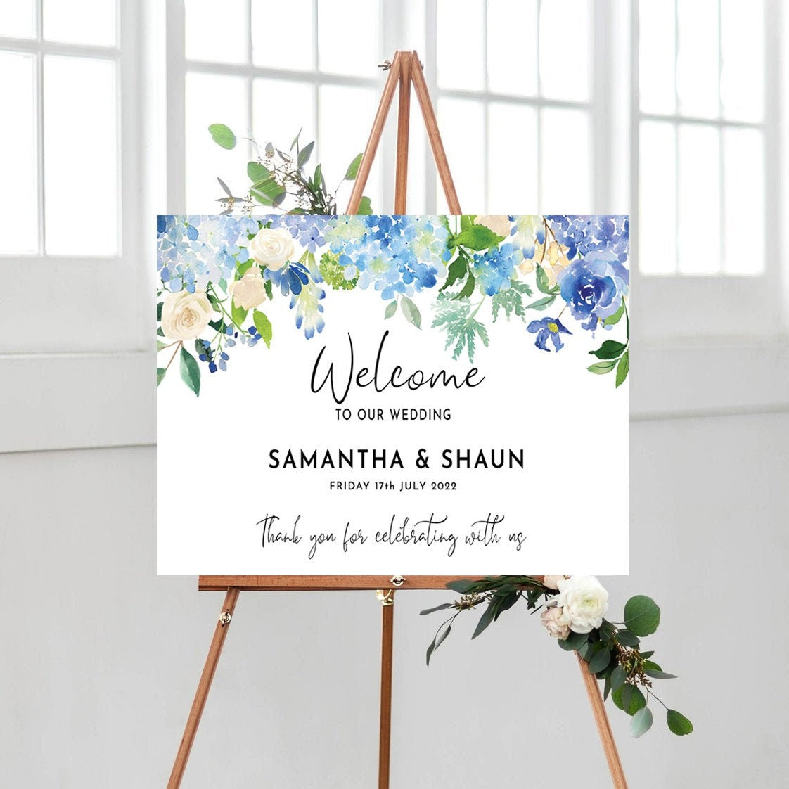 Blue Floral Wedding Welcome Sign – Smart Party Shop